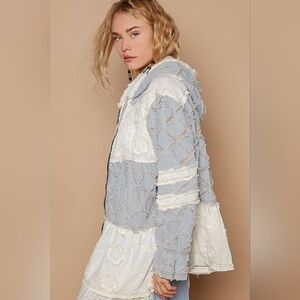 POL Clothing Long Sleeve A-Line Zip Up Hoodie Woven Top Jacket Women’s Size M